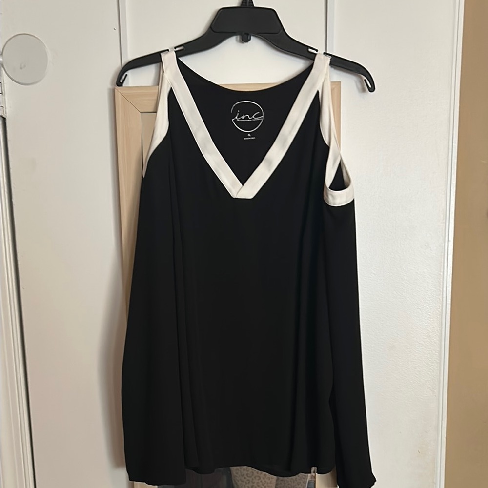 Black and White Cold Shoulder Top